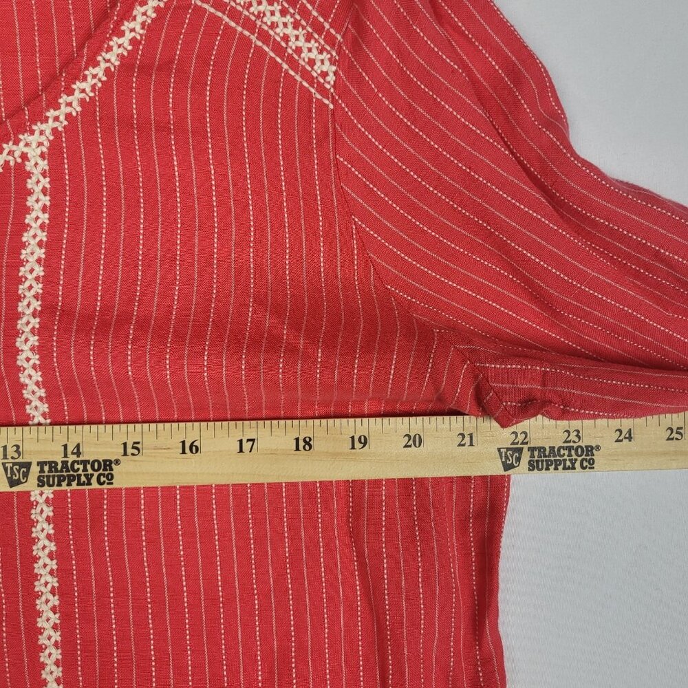 Eddie Bauer Linen Top Women's Large Coral Embroidered Boho Beachy‎ Striped - Picture 8 of 8